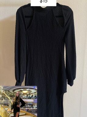 Cider Black Textured High-Low Cutout Dress